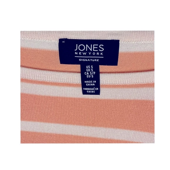 Vintage Jones New York Sweater Womens Small Peach White Striped 90s Y2K Side Tie - Picture 4 of 9